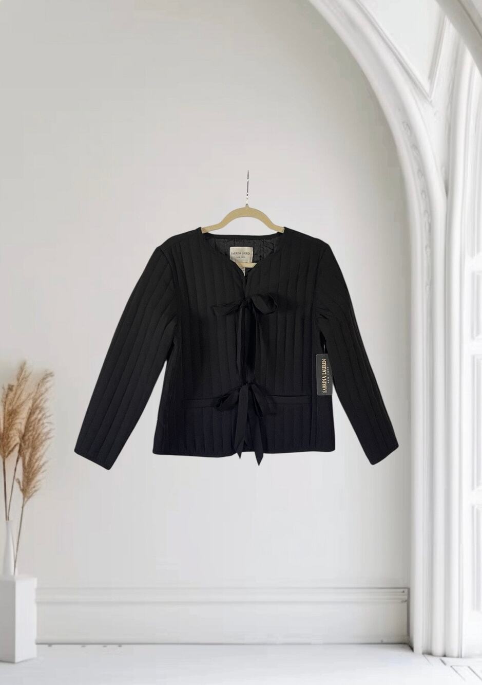 Sabrina Lauren New York Black Quilted Double Front Tie Jacket Medium